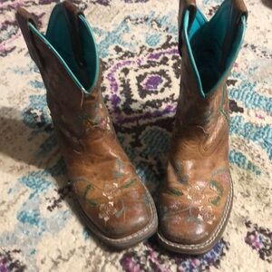 Kids Brown and Teal Embroidered Boots